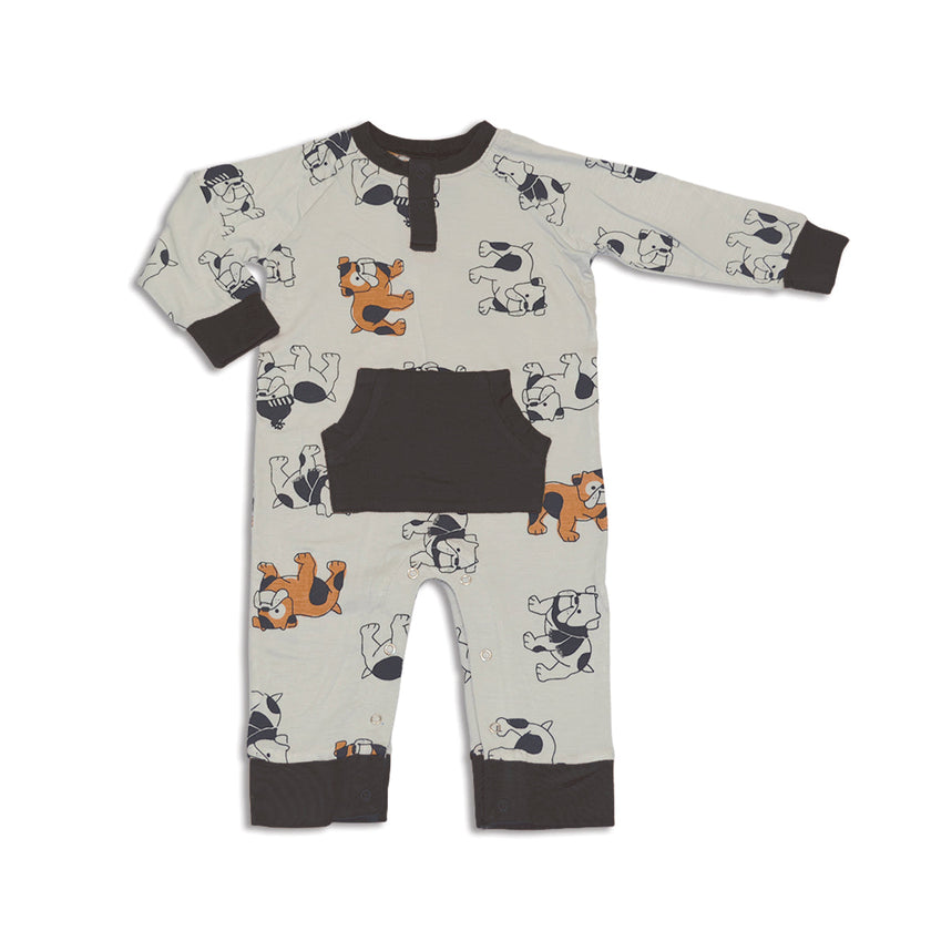 Combinaison à manches longues en bambou avec poche kangourou (motif Bulldog Cozy)