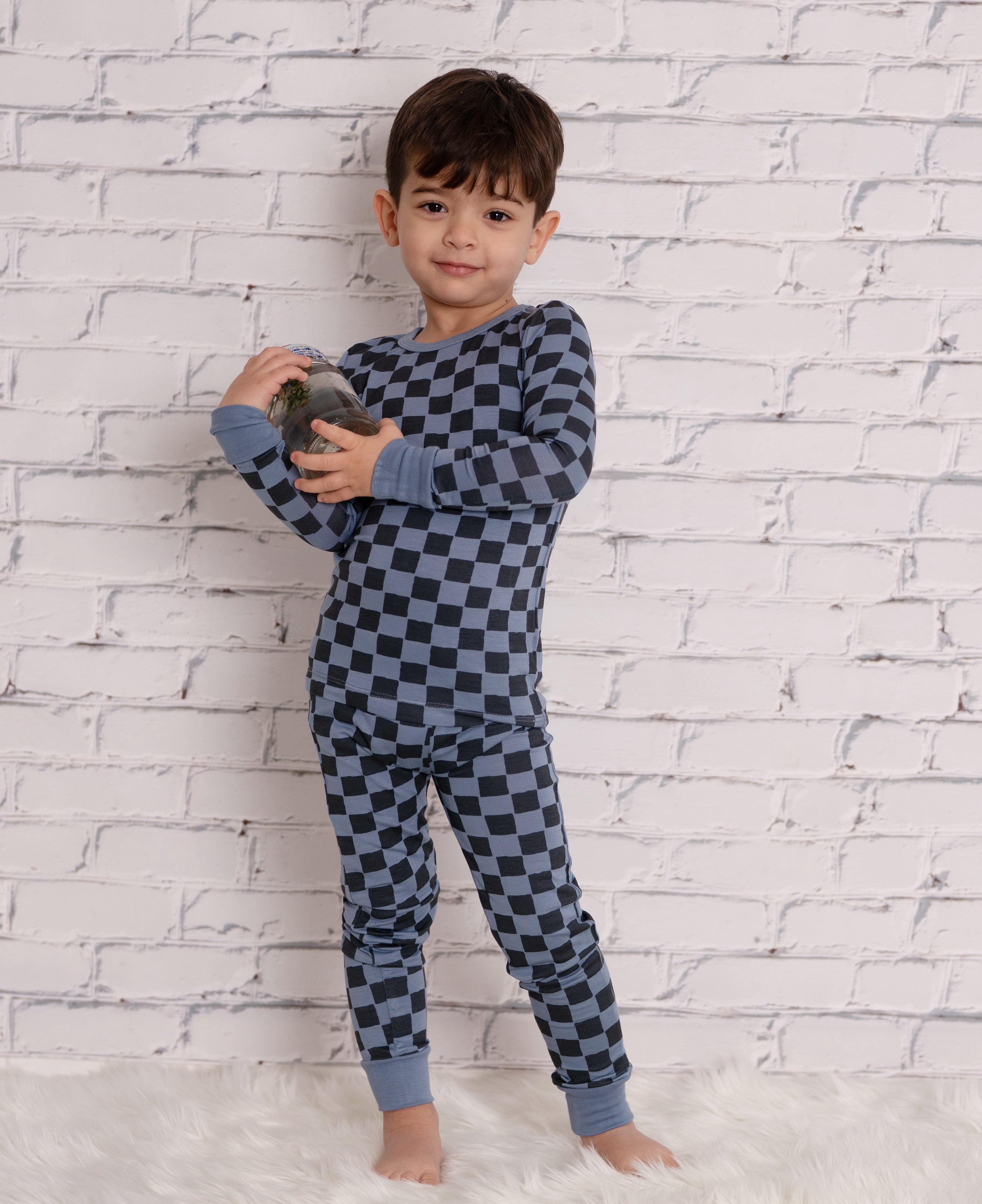 Pyjama en bambou à manches longues (motif à carreaux)