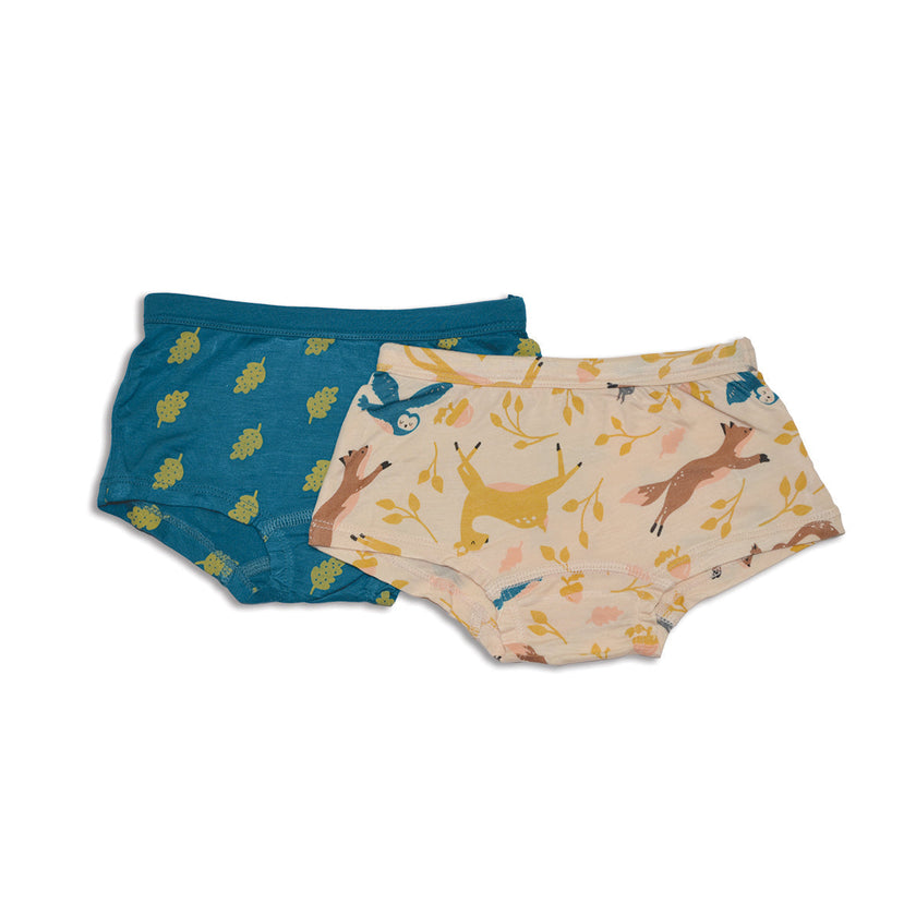 Lot de 2 shorts en bambou pour filles (Motif Woodland Frolic/Motif Dotty Leaf)