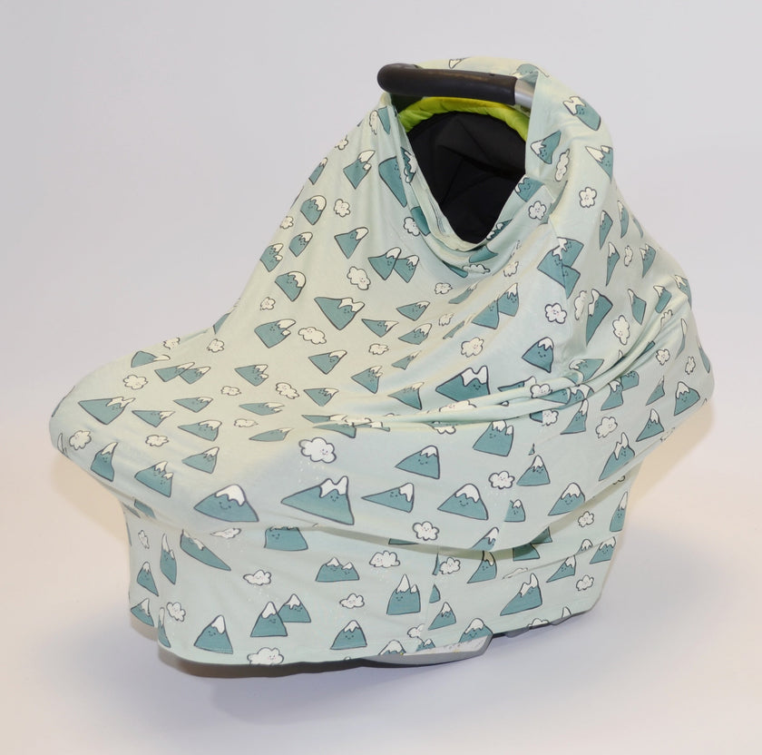 Couverture et poncho d'allaitement en bambou (motif Snowy Rockies)