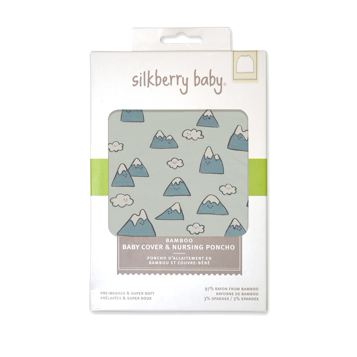 Couverture et poncho d'allaitement en bambou (motif Snowy Rockies)