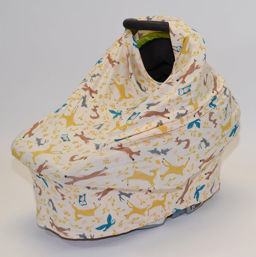Couverture et poncho d'allaitement en bambou (motif Woodland Frolic)