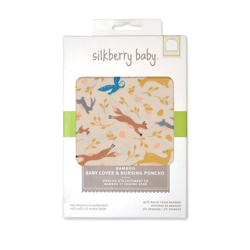 Couverture et poncho d'allaitement en bambou (motif Woodland Frolic)