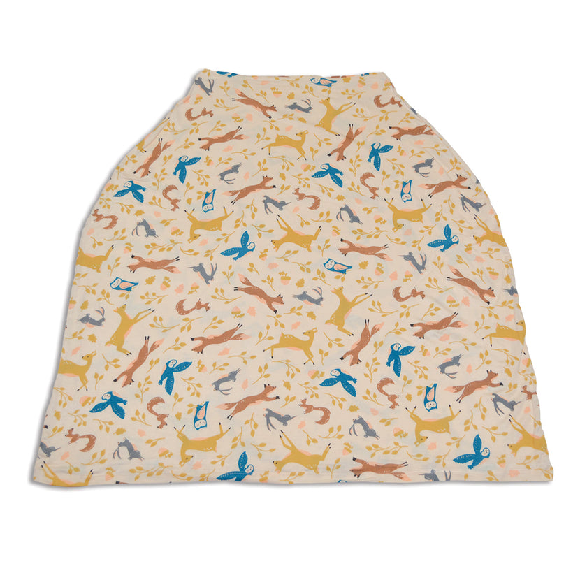 Couverture et poncho d'allaitement en bambou (motif Woodland Frolic)