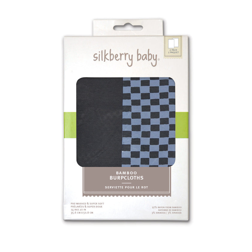 Lot de 2 bavoirs en bambou (motif Check It Out/Asphalte)