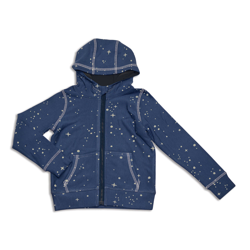 Sweat à capuche zippé en polaire de bambou avec poche kangourou (imprimé galaxie)