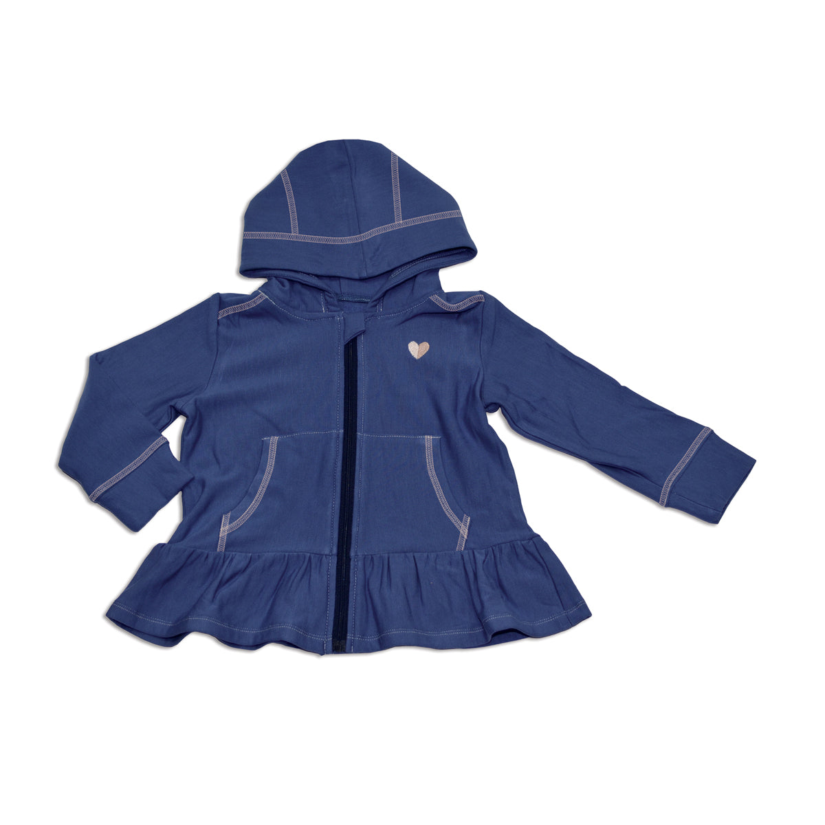 Sweat à capuche zippé en polaire de bambou avec volants (bleu galaxie)