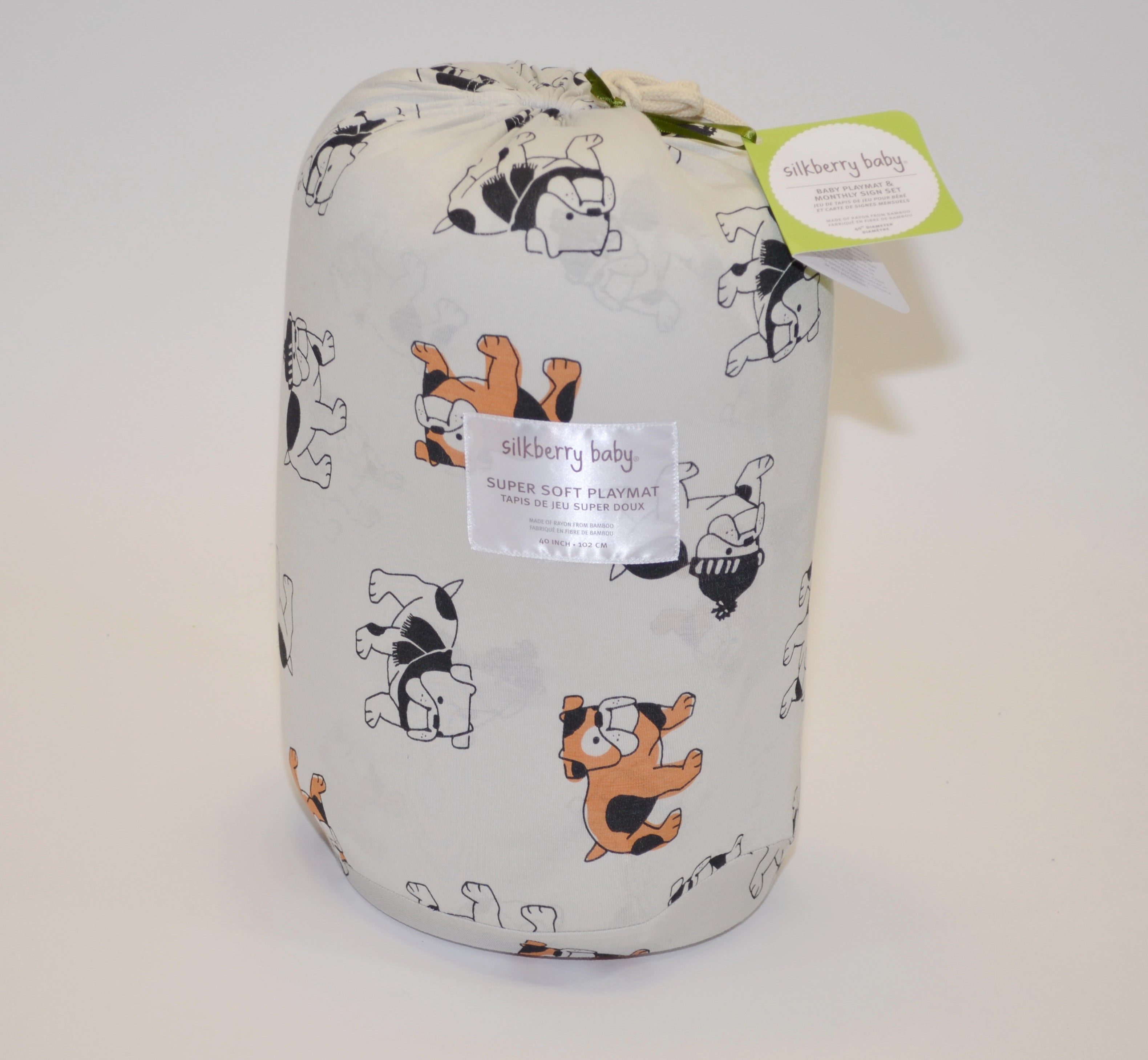 Tapis de jeu en bambou et ensemble de cartes de signalisation mensuelles (motif bouledogue douillet)