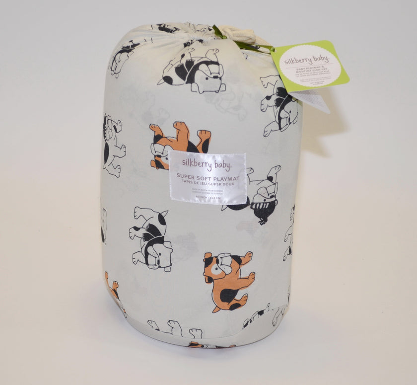Tapis de jeu en bambou et ensemble de cartes de signalisation mensuelles (motif bouledogue douillet)