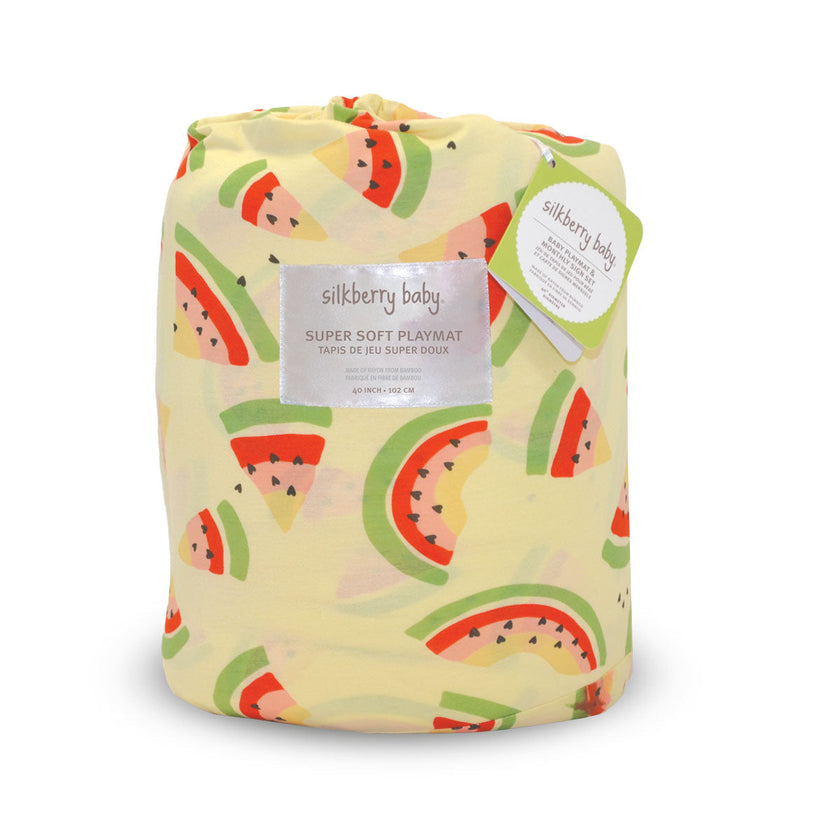 Bamboo Playmat & Monthly Sign Card Set (Watermelon Rainbow Print)