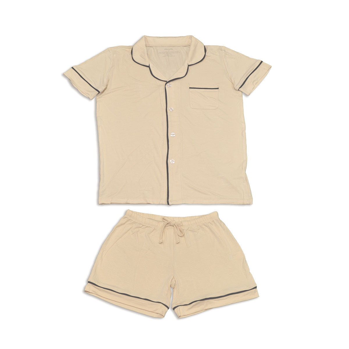 Pyjama pour femme en bambou, manches courtes, col montant et short (Sable doux)