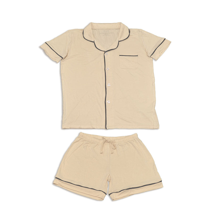 Pyjama pour femme en bambou, manches courtes, col montant et short (Sable doux)