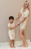 Pyjama pour femme en bambou, manches courtes, col montant et short (Sable doux)