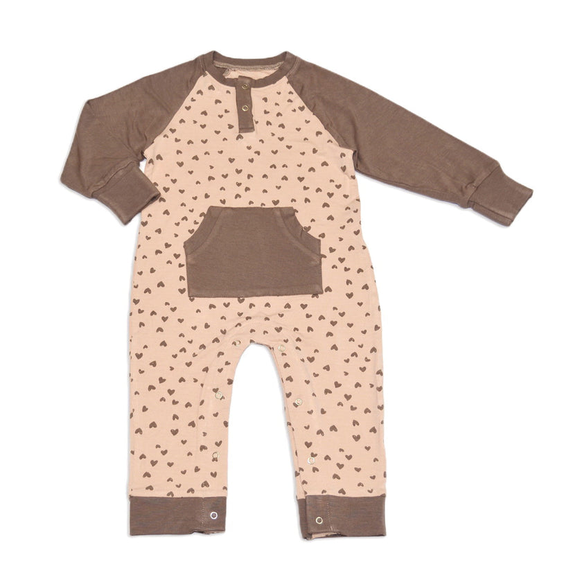 Bamboo Long Sleeve Romper w/Kangaroo Pocket (Doodle Hearts Print)
