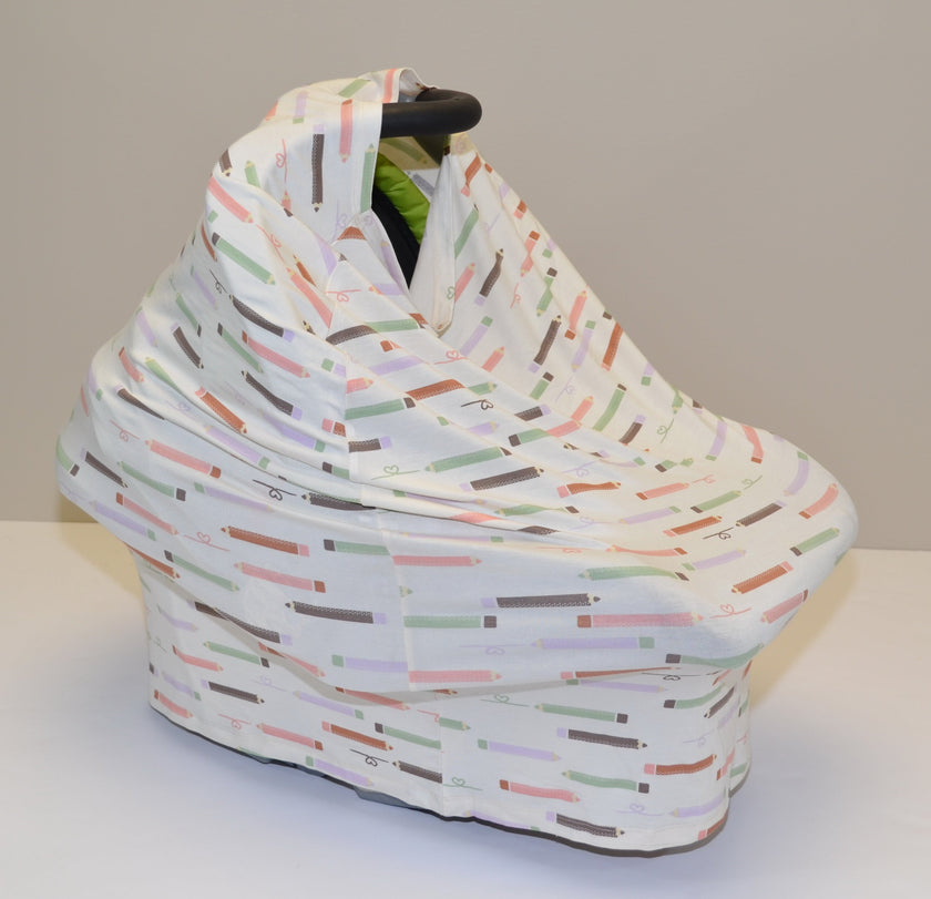 Couverture et poncho d'allaitement en bambou (motif crayons colorés)