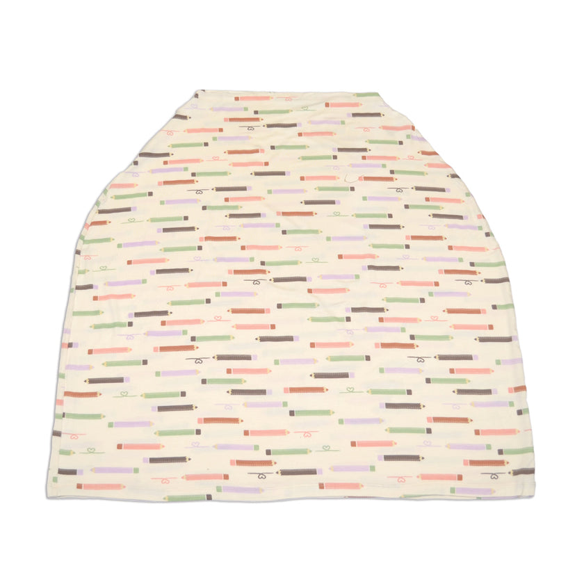Couverture et poncho d'allaitement en bambou (motif crayons colorés)