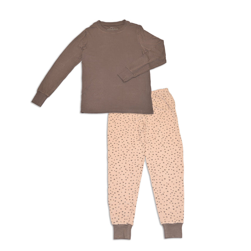Pyjama en bambou à manches longues pour femme, coupe ajustée (motif bois de cerf/cœurs gribouillés)