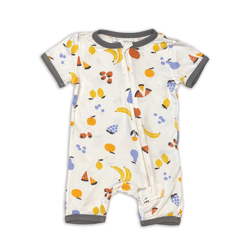 Bamboo Short Sleeve Zippy Romper (Fruit Salad Print)