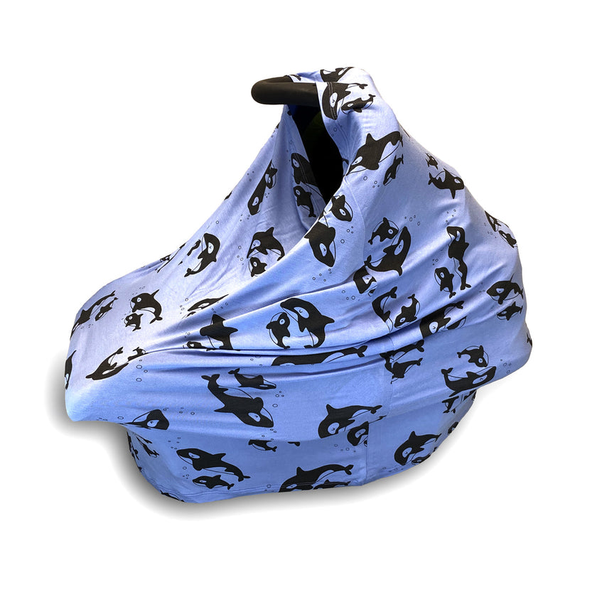 Couverture pour bébé en bambou et poncho d'allaitement (motif orque)