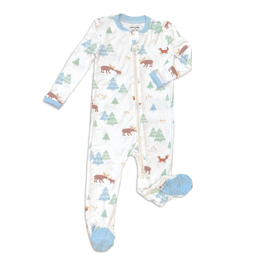 Chaussons en bambou avec fermeture éclair double sens (motif Moose Woods)