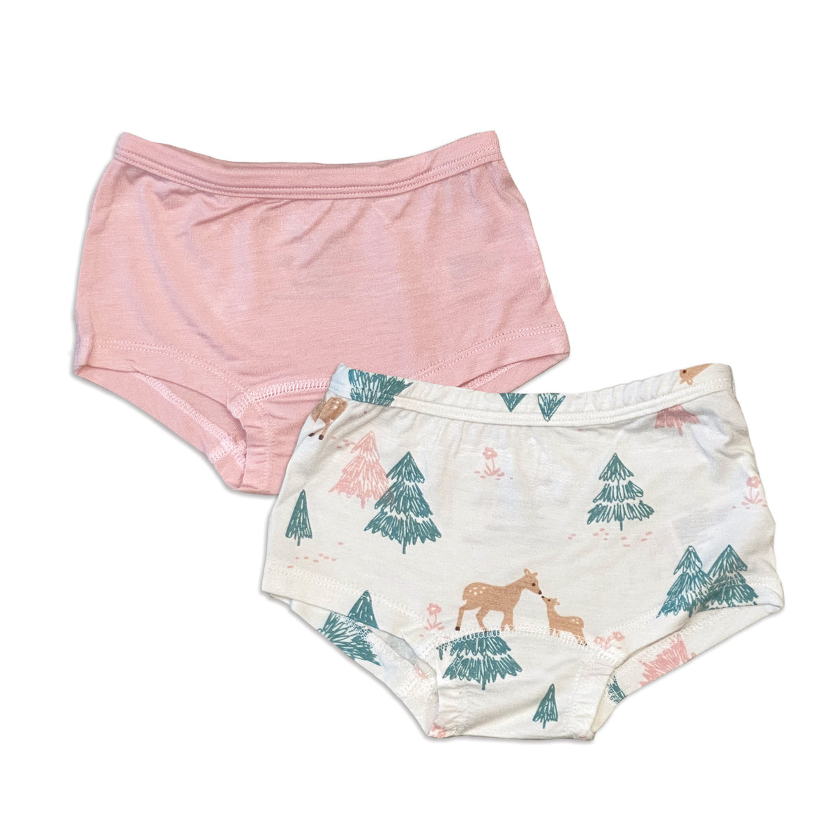 Lot de 2 shorts en bambou pour filles (motif forêt de cerfs/rose thé)