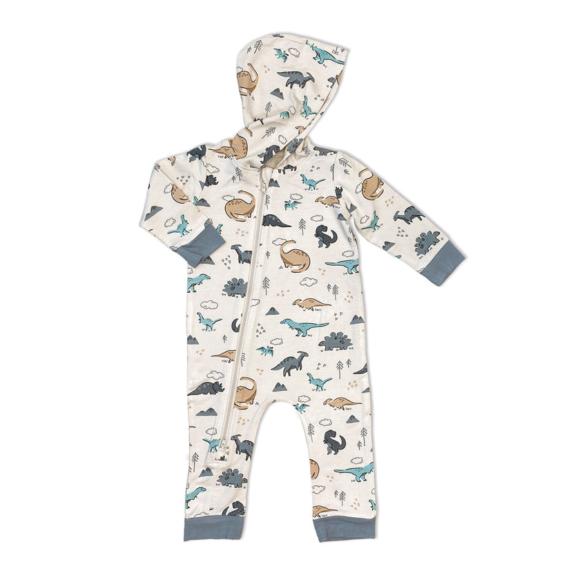 Combinaison à capuche en polaire de bambou avec fermeture éclair à double sens (motif Dino Delight)
