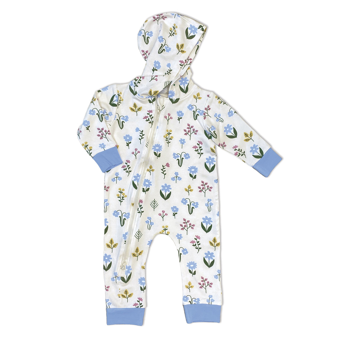 Combinaison à capuche en polaire de bambou avec fermeture éclair double sens (motif fleur sauvage)