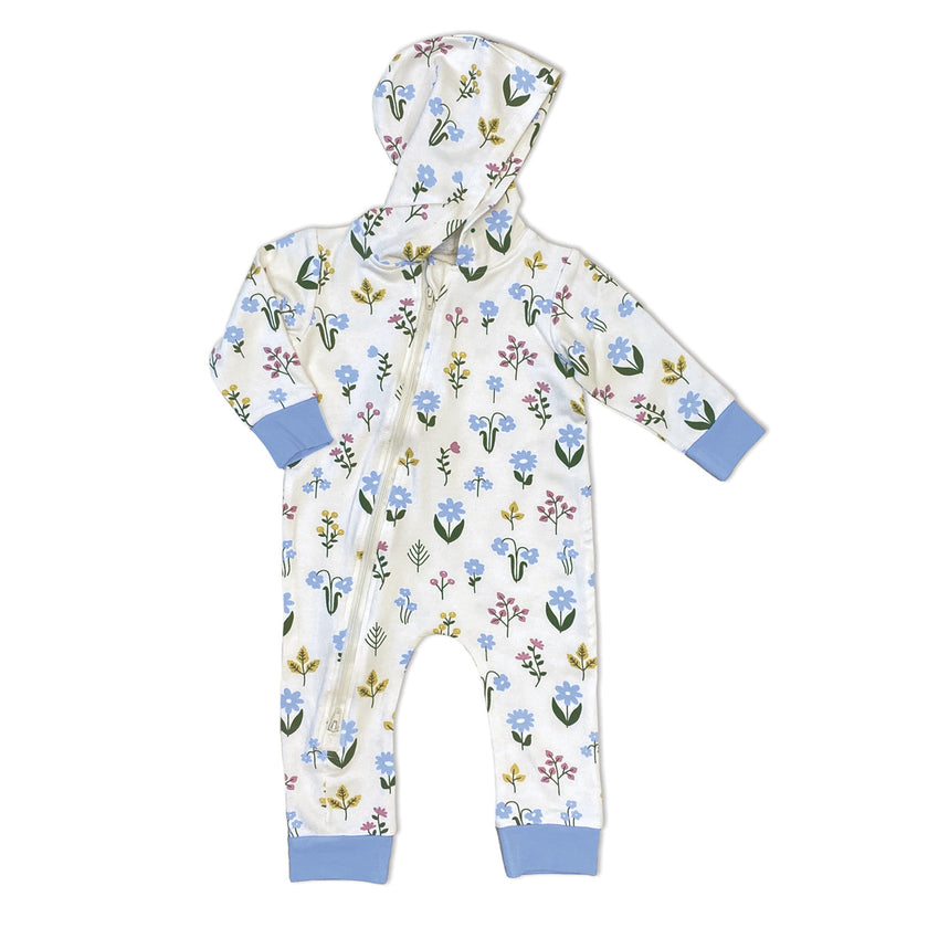 Combinaison à capuche en polaire de bambou avec fermeture éclair double sens (motif fleur sauvage)