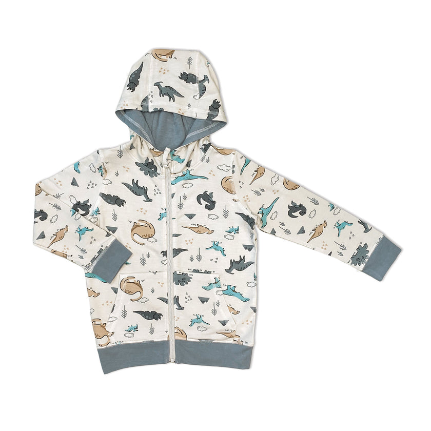 Sweat à capuche zippé en polaire de bambou (imprimé Dino Delight)