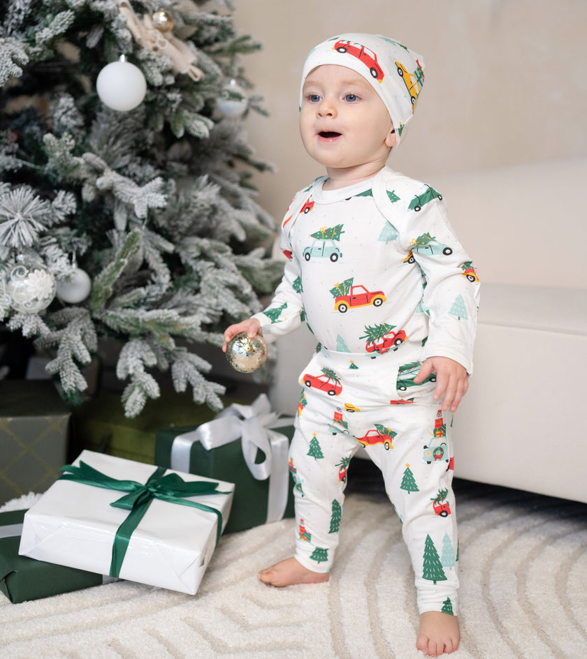 Pantalon de jogging en bambou (imprimé voitures de Noël joyeuses)