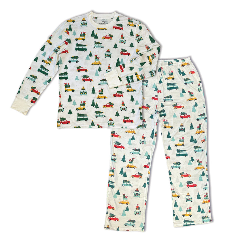 Pyjama en bambou à manches longues pour homme (imprimé voitures de Noël joyeuses)