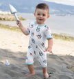Bamboo Short Sleeve Zippy Romper (Surfs Up Panda Print)