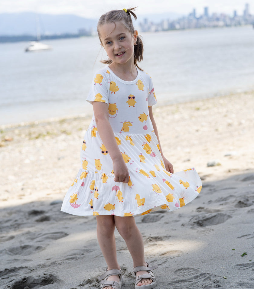Bamboo Tiered Jersey Dress with Bloomer (Little Chick Print)