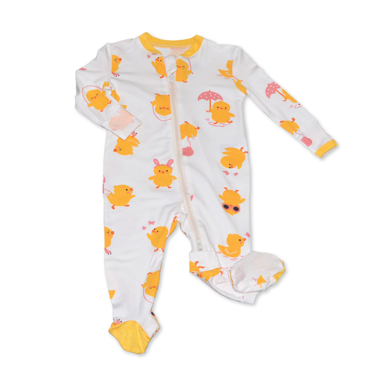 Chaussons en bambou avec fermeture éclair double sens (motif poussin)