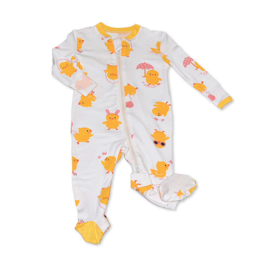 Chaussons en bambou avec fermeture éclair double sens (motif poussin)