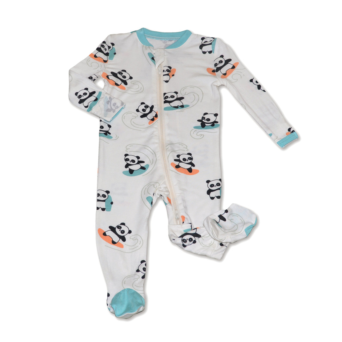 Chaussons en bambou avec fermeture éclair double sens (motif panda surfeur)