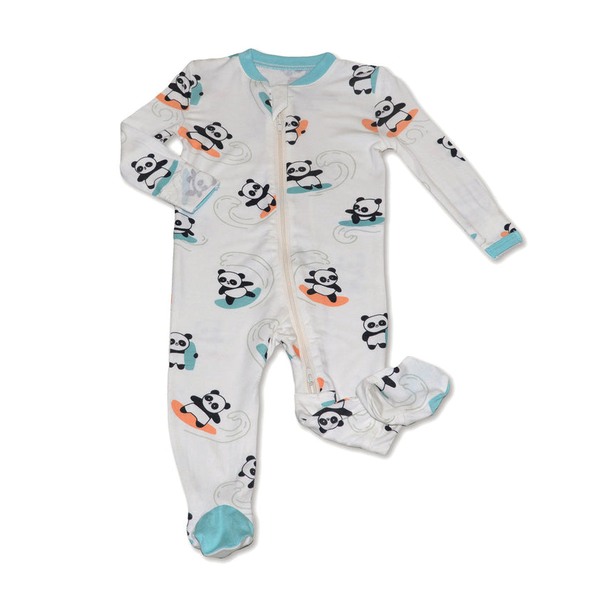 Chaussons en bambou avec fermeture éclair double sens (motif panda surfeur)