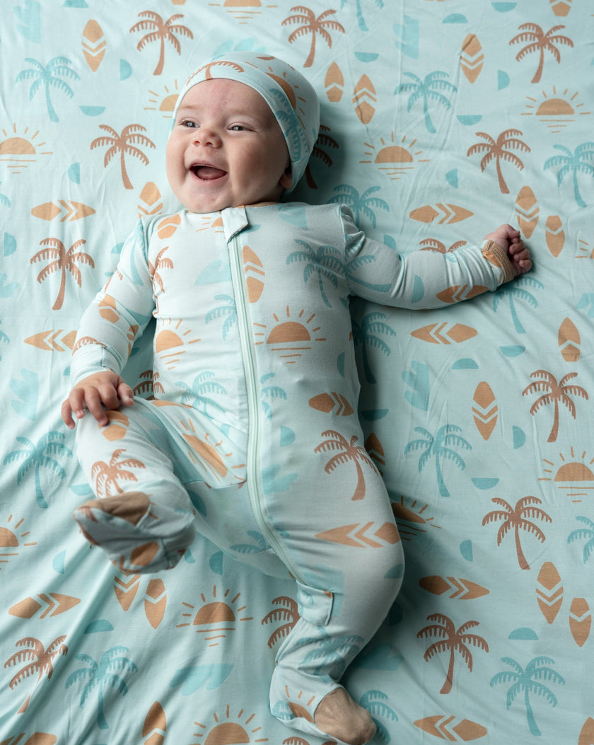 Bamboo Footies with Two Way Zipper (Sunny Shores Print)