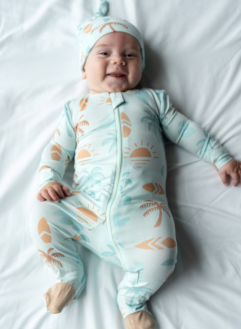 Bamboo Footies with Two Way Zipper (Sunny Shores Print)