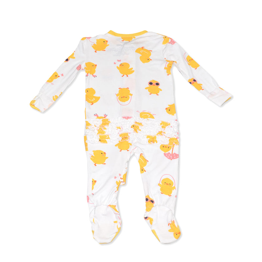 Bamboo Ruffle Footies with Two Way Zipper (Little Chick Print)