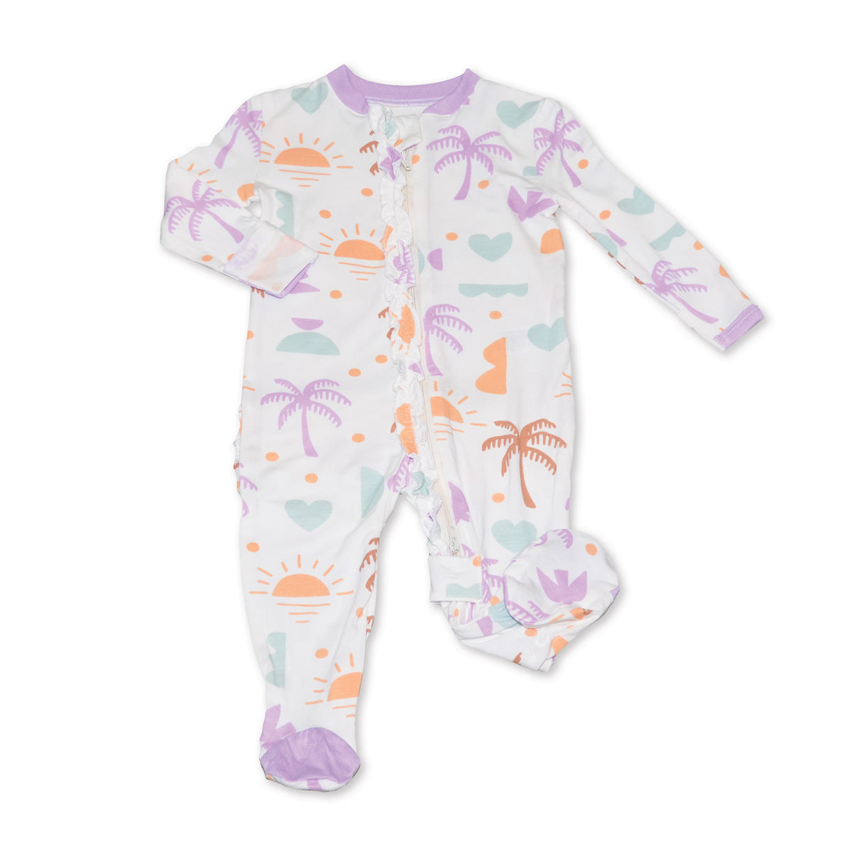 Bamboo Ruffle Footies with Two Way Zipper (Boho Surf Print)