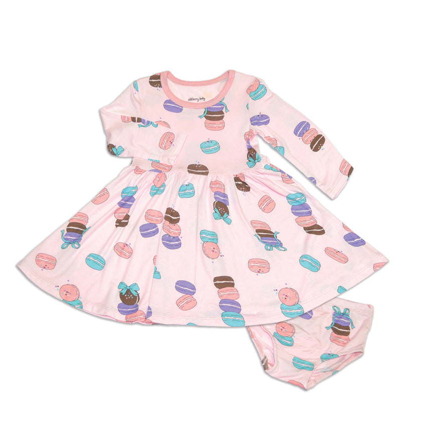 Robe à manches longues en jersey de bambou avec culotte intégrée (motif Macaron Party)