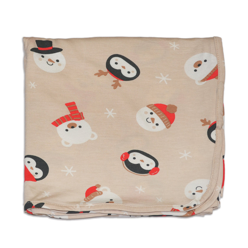 Couverture en bambou pour bébé (motif visages enneigés)