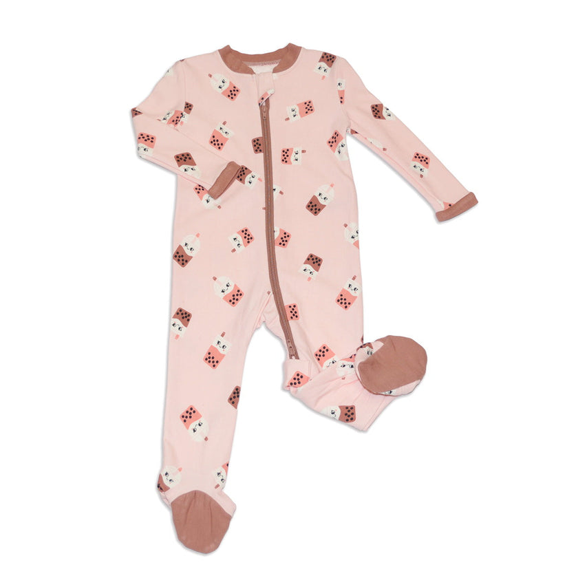 Pyjama en polaire de bambou avec fermeture éclair double sens (imprimé Bubble Tea)