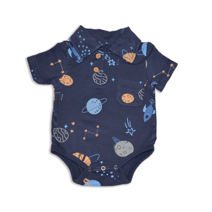 Bamboo Short Sleeve Polo Onesie (Lost in Space Print)