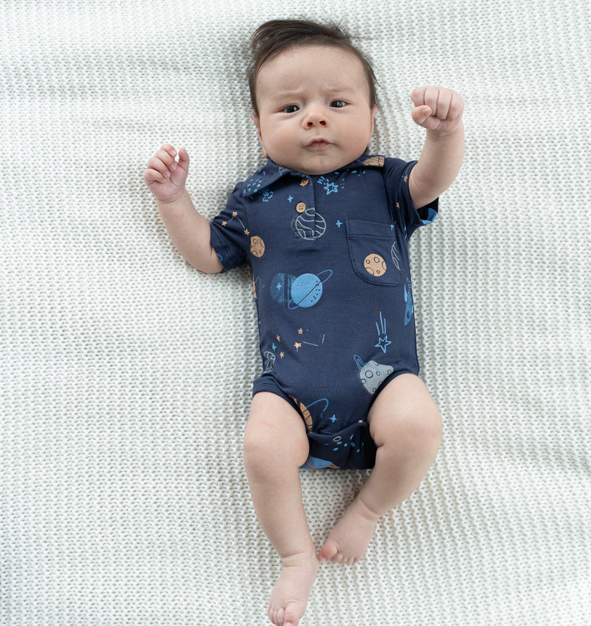 Bamboo Short Sleeve Polo Onesie (Lost in Space Print)