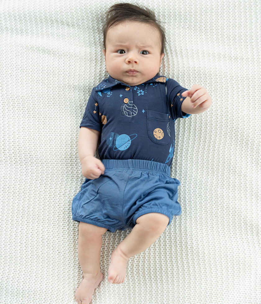 Bamboo Short Sleeve Polo Onesie (Lost in Space Print)
