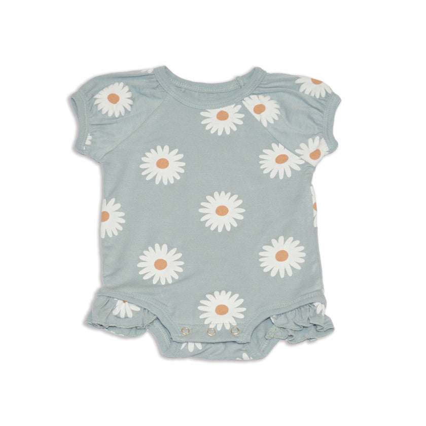 Bamboo Short Sleeve Ruffle Onesie (Daisy Print)