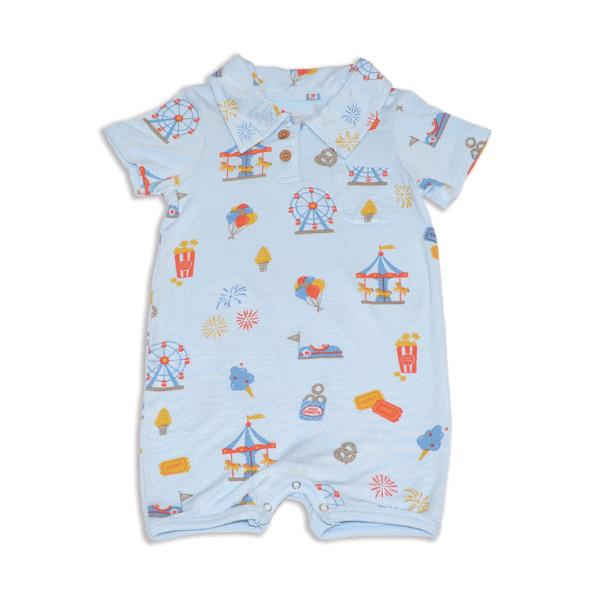 Bamboo Short Sleeve Polo Romper (Funland Print)