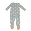 Bamboo Ruffle Footies with Two Way Zipper (Daisy Print)